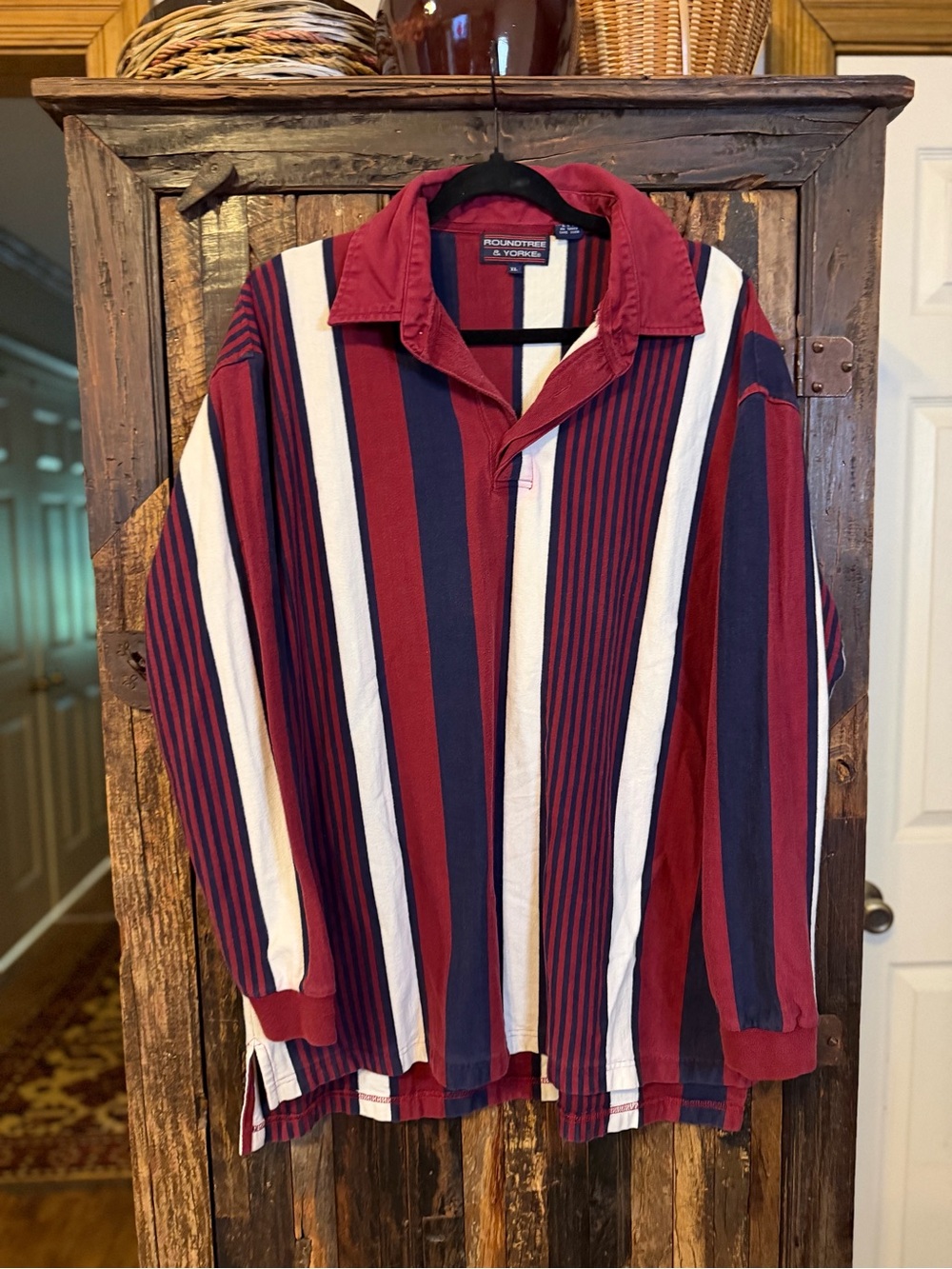 Vintage 90s Roundtree & Yorke Rugby Shirt XL Striped Long Sleeve Cotton Polo